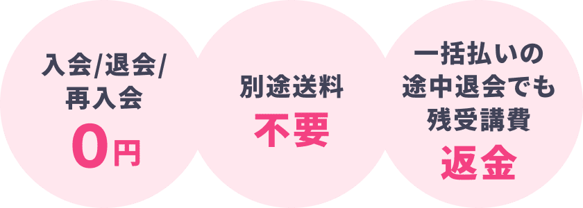 入会/大会/再入会0円 別途送料不要 一括払いの途中退会でも残受講費返金