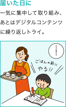 届いた日に一気に集中して取り組み、あとはデジタルワークに繰り返しトライ。