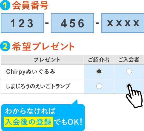 わからなければ入会後の登録でもOK!