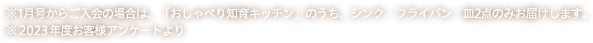 ※2023年度お客様アンケートより　※1月号からご入会の場合は、「おしゃべり知育キッチン」のうち、シンク・フライパン・皿2点のみお届けします。