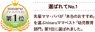 選ばれてNo.1 先輩ママ・パパが「本当のおすすめ」を選ぶninaruママベスト「幼児教育部門」第1位に選ばれました。